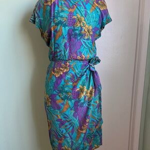 Tropical Print Dress with Belt